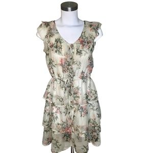 Anthropologie Blue Bird Floral Ruffle Tier Dress